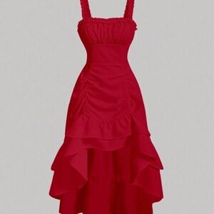 Red Ruffled Midi Dress - Women